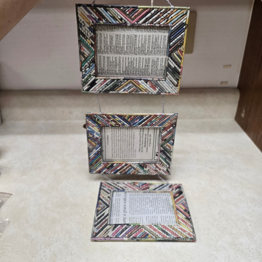 Ten Thousand Villages Recycled Newspaper Triple Hanging Picture Frame Fair Trade